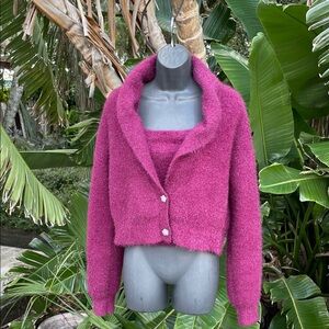 House of Harlow fuzzy crop tank and matching sweater set